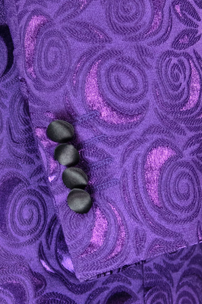 Men's Regular Fit Square Shawl Prom & Wedding Tuxedo Jacket in Purple Paisley Rose Print - Image 2