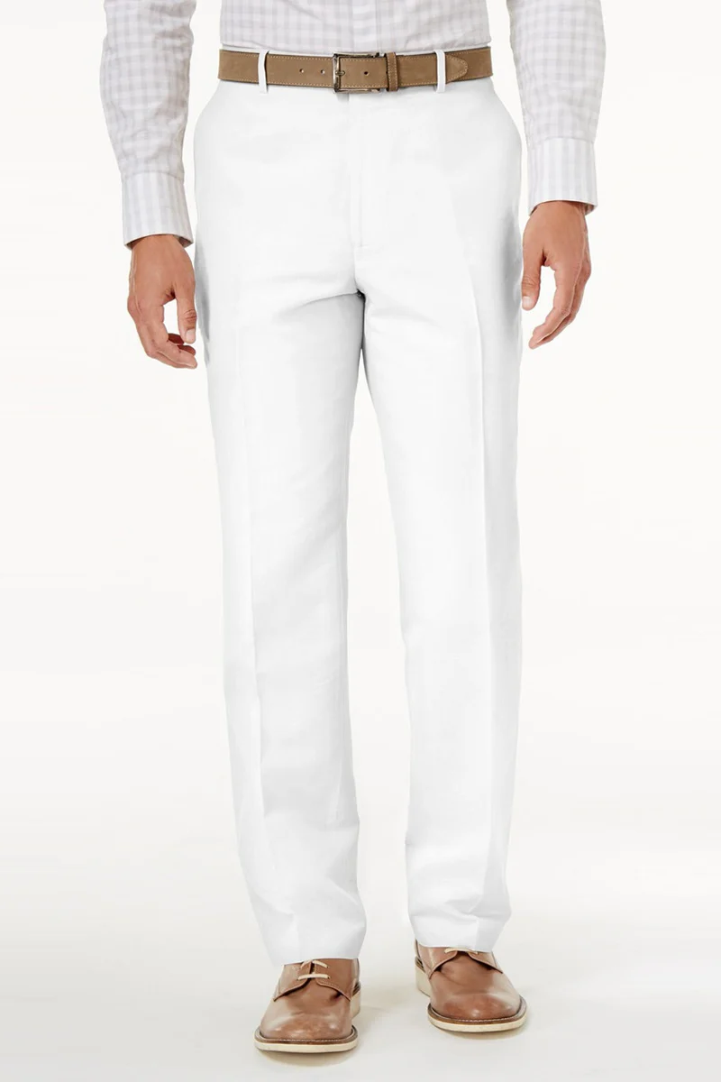 Men's Regular Fit Wool Feel Flat Front Dress Pants in White