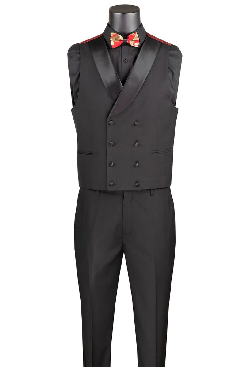 Men's Shiny Paisley Jacquard Vested Wedding & Prom Tuxedo in Red & Gold - Image 3