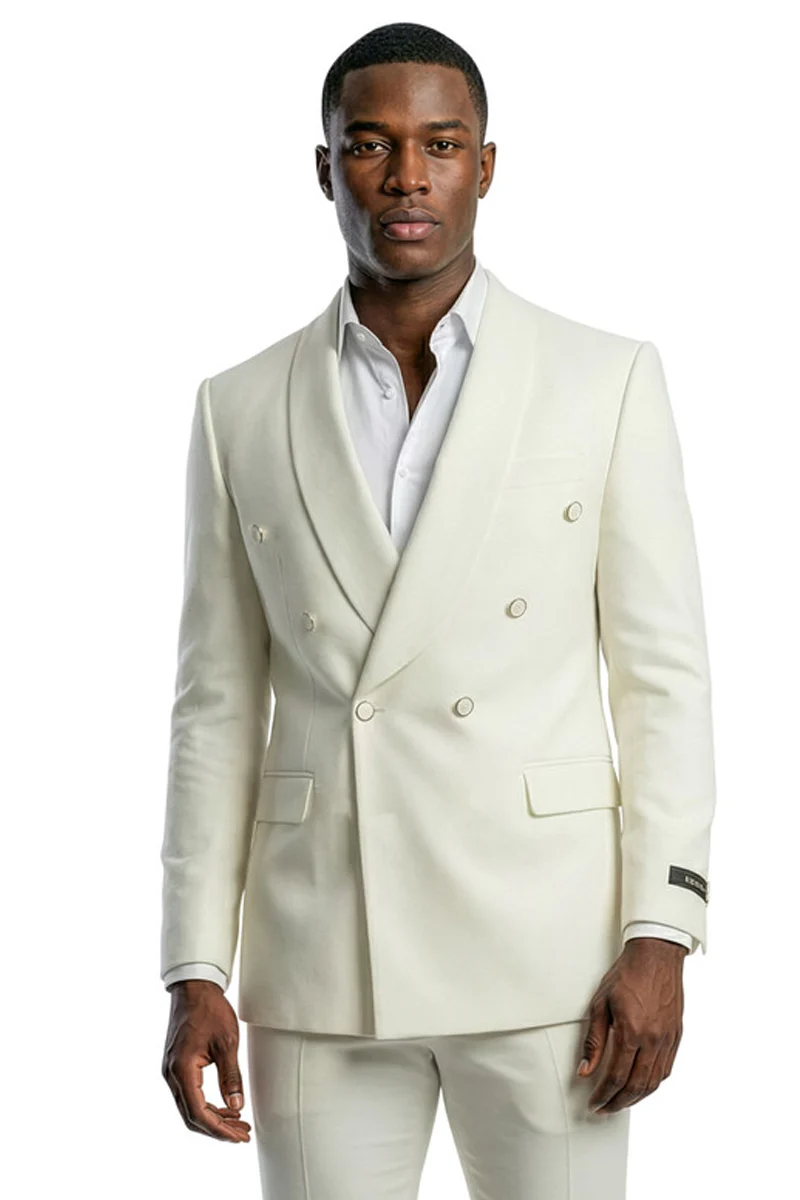 Men's Slim Fit Double Breasted Shawl Lapel Wedding Suit in Ivory