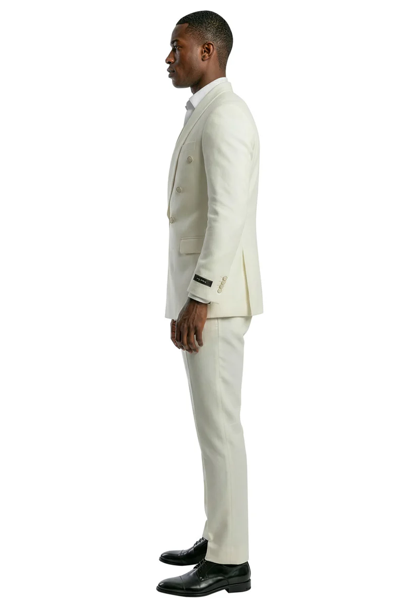 Men's Slim Fit Double Breasted Shawl Lapel Wedding Suit in Ivory - Image 3