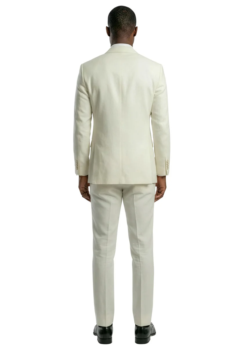Men's Slim Fit Double Breasted Shawl Lapel Wedding Suit in Ivory - Image 4