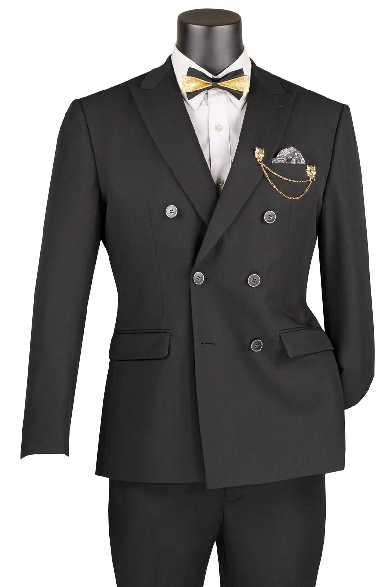 Men's Slim Fit Double Breasted Stretch Suit in Black