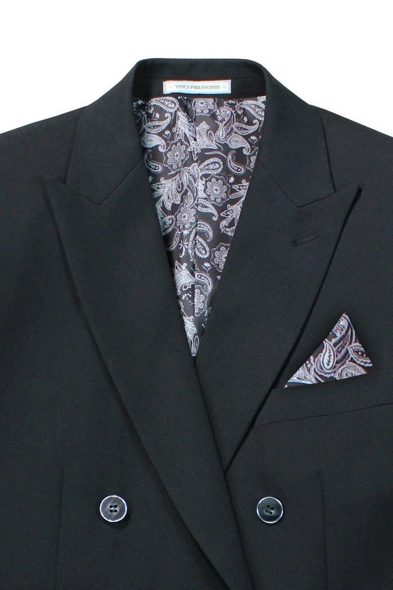Men's Slim Fit Double Breasted Stretch Suit in Black - Image 3