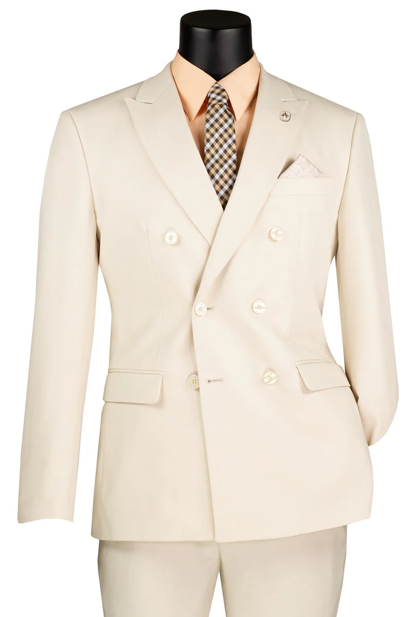Men's Slim Fit Double Breasted Stretch Suit in Ivory Off White