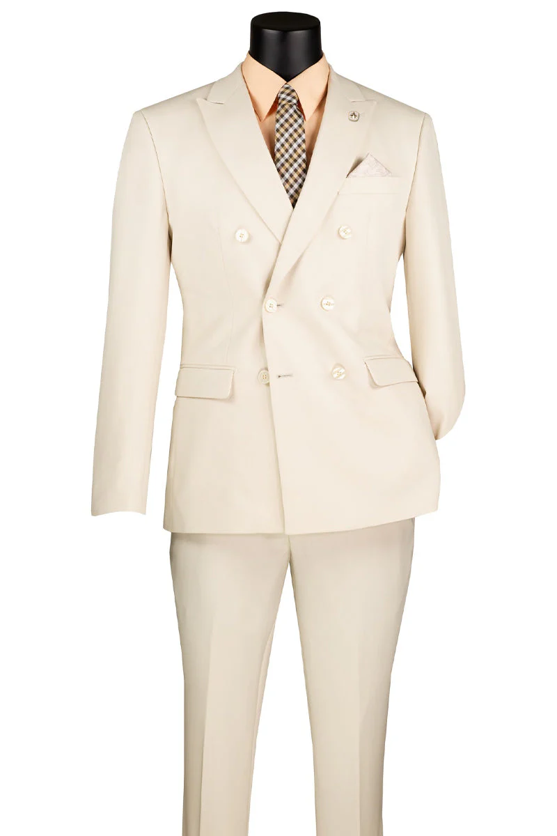 Men's Slim Fit Double Breasted Stretch Suit in Ivory Off White - Image 2