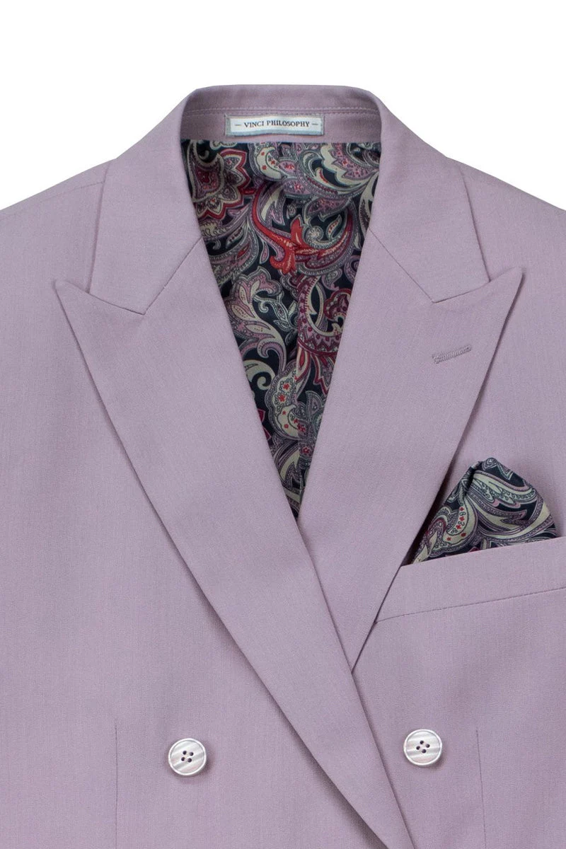 Men's Slim Fit Double Breasted Stretch Suit in Lilac Lavender - Image 3