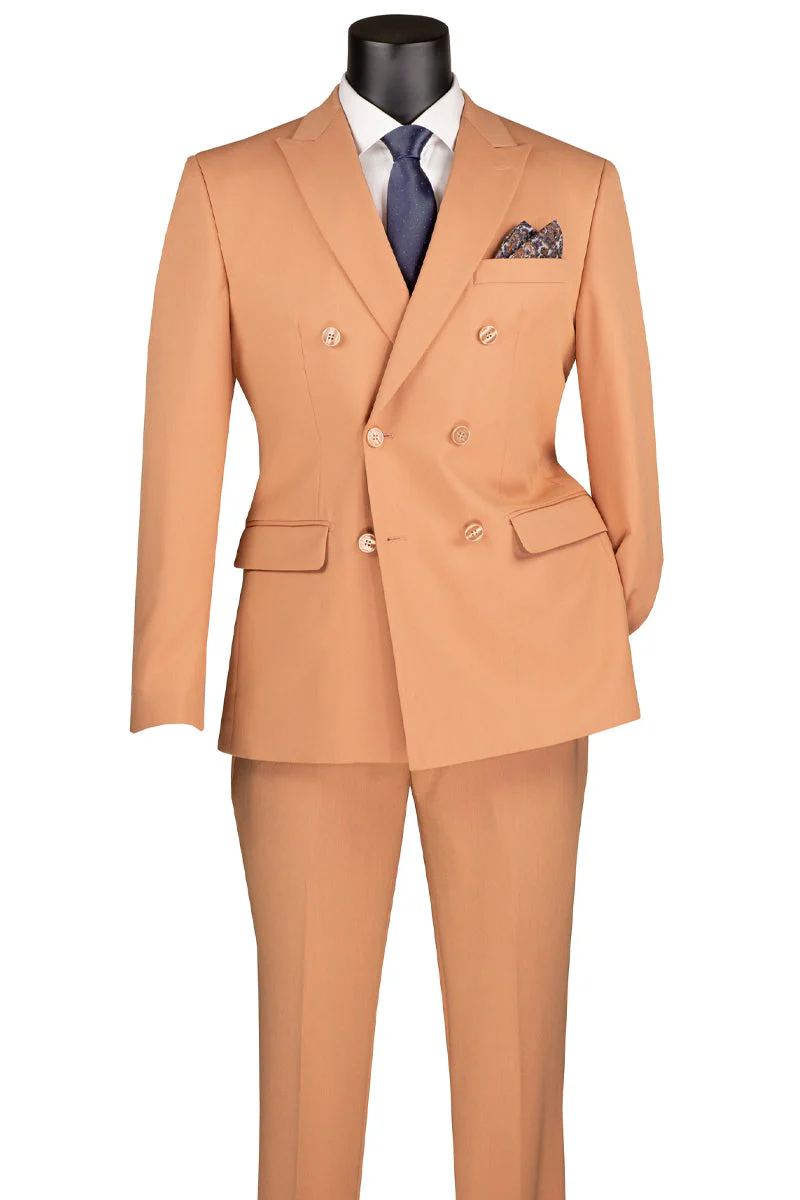 Men's Slim Fit Double Breasted Stretch Suit in Orange Peach - Image 2