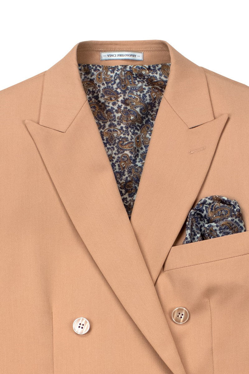 Men's Slim Fit Double Breasted Stretch Suit in Orange Peach - Image 3