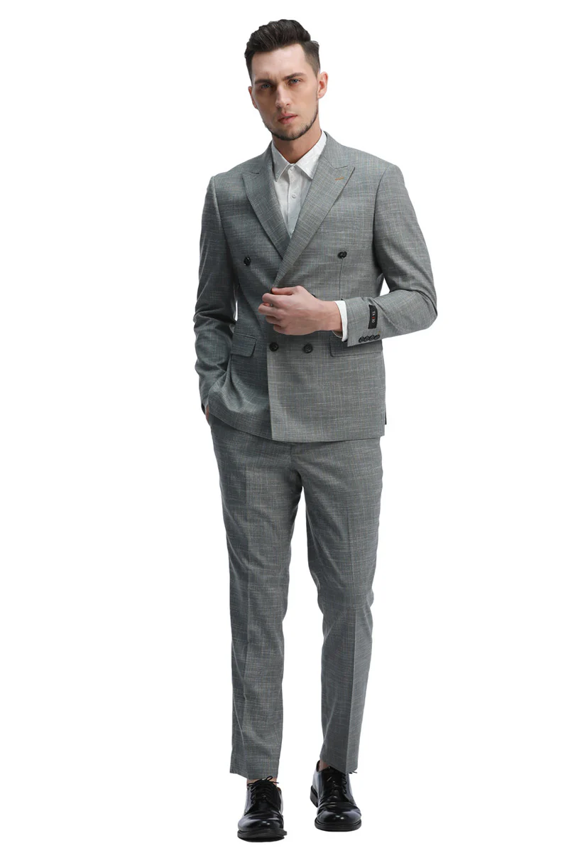Men's Slim Fit Double Breasted Summer Sharkskin Suit in Mint Green - Image 2
