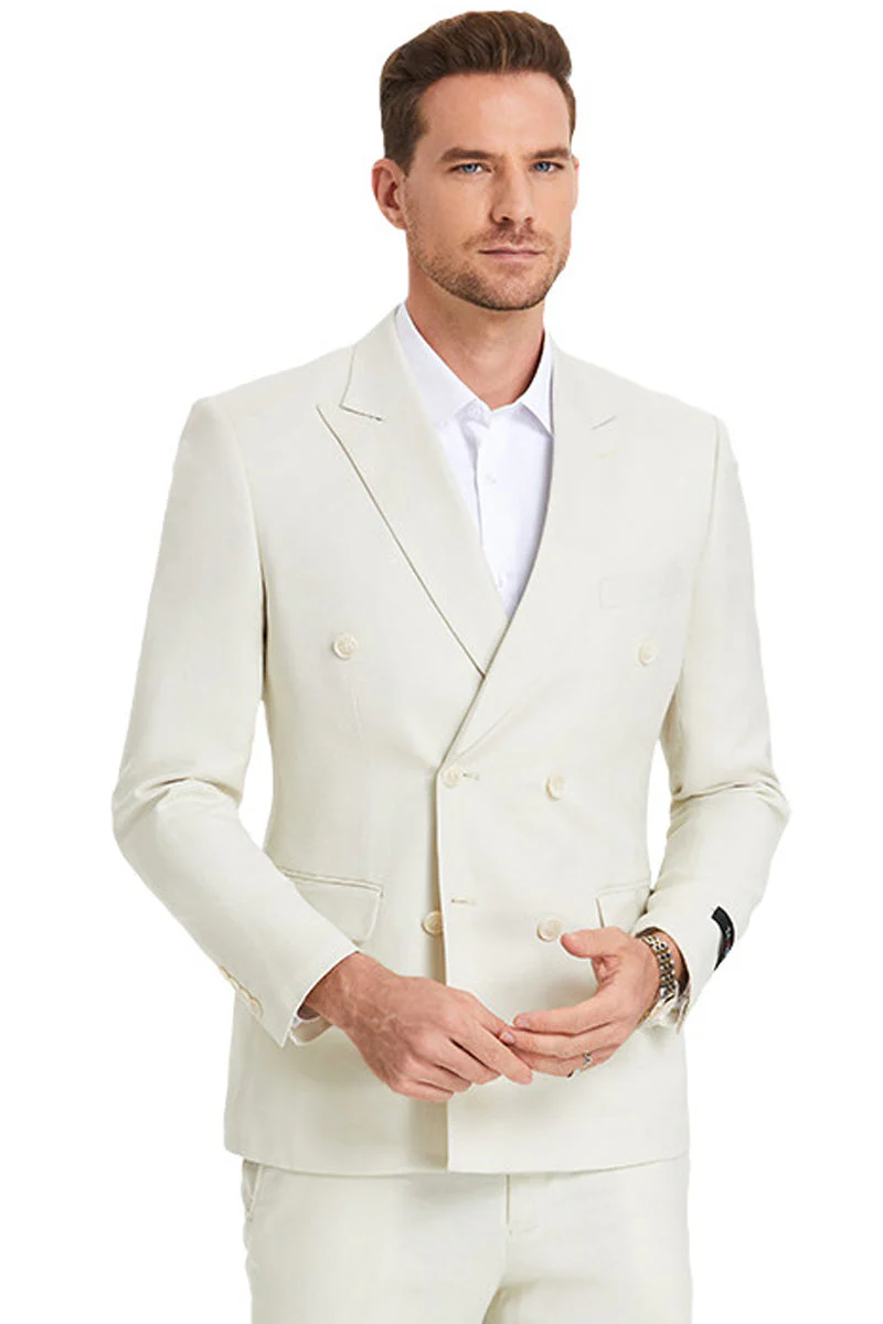 Men's Slim Fit Double Breasted Summer Wedding Suit in Ivory Off White