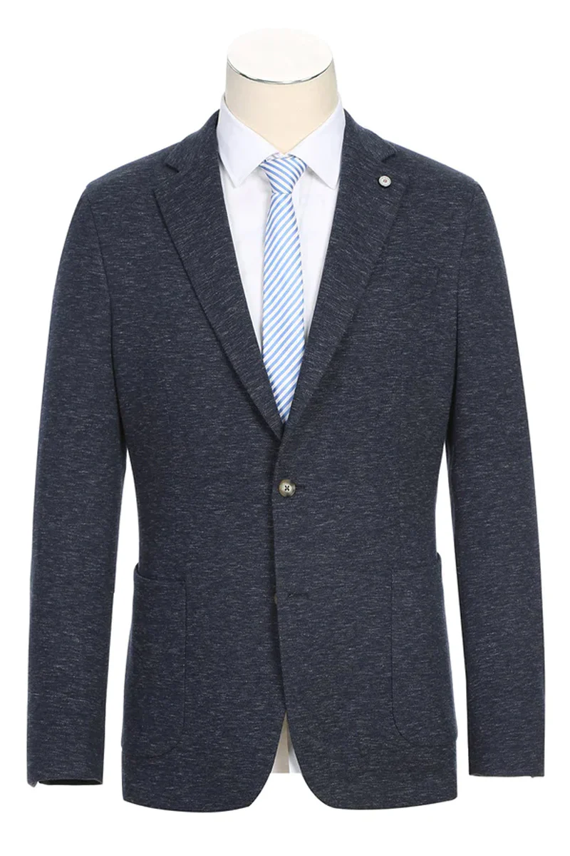 Mens Slim Fit Half Canvas Patch Pocket Summer Cotton Blazer In Navy Blue