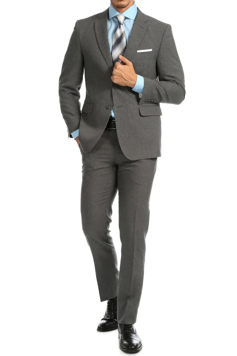 Mens Slim Fit Light Weight Poplin Polyester Suit in Heather Grey - Image 2