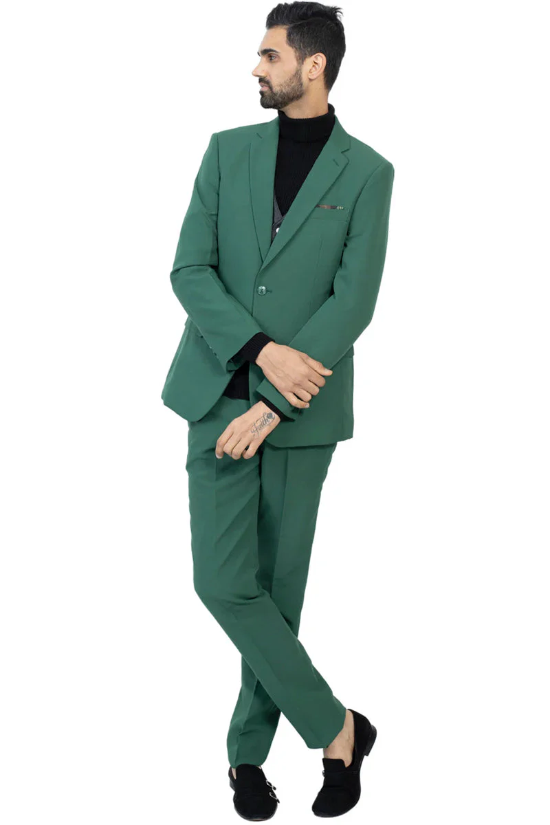 Mens Slim Fit Light Weight Poplin Polyester Suit in Hunter Green - Image 2