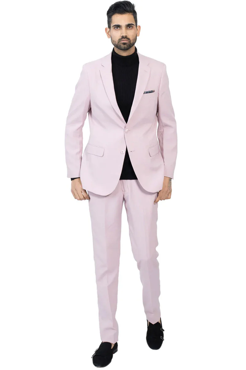 Mens Slim Fit Light Weight Poplin Polyester Suit in Mauve Pink - Image 2
