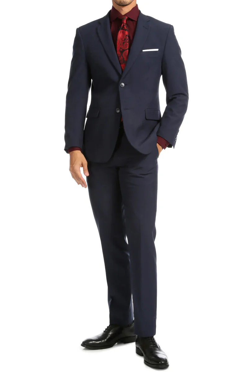 Mens Slim Fit Light Weight Poplin Polyester Suit in Navy - Image 2