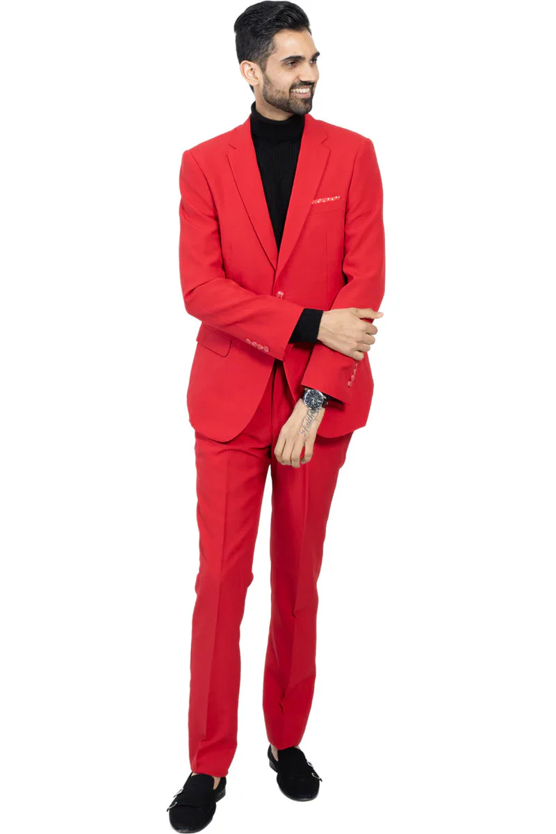 Mens Slim Fit Light Weight Poplin Polyester Suit in Red - Image 2