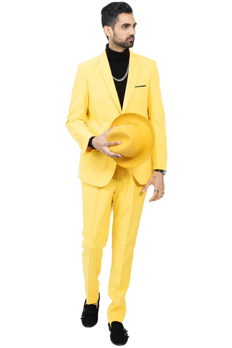 Mens Slim Fit Light Weight Poplin Polyester Suit in Yellow - Image 2