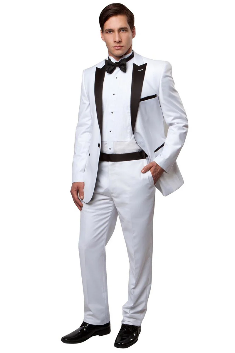 Men's Slim Fit One Button Peak Lapel Wedding Tuxedo in White & Black - Image 2