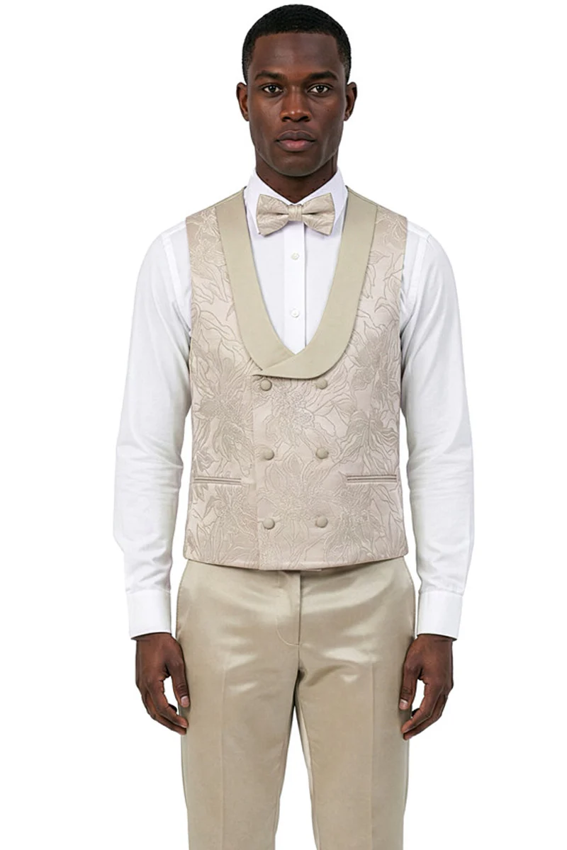Men's Slim Fit Satin Paisley Wedding & Prom Tuxedo in Beige - Image 2