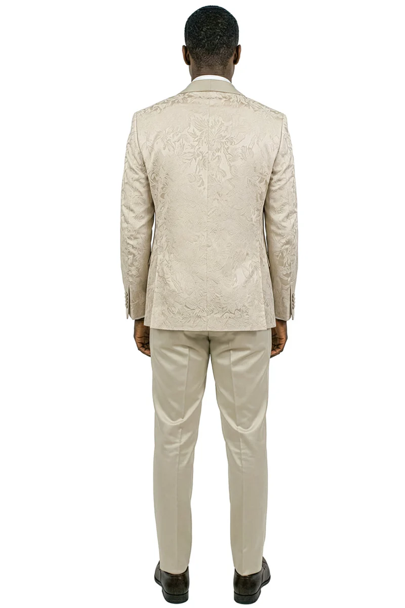 Men's Slim Fit Satin Paisley Wedding & Prom Tuxedo in Beige - Image 3