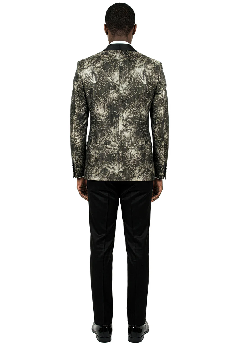 Men's Slim Fit Satin Paisley Wedding & Prom Tuxedo in Black & Gold - Image 3