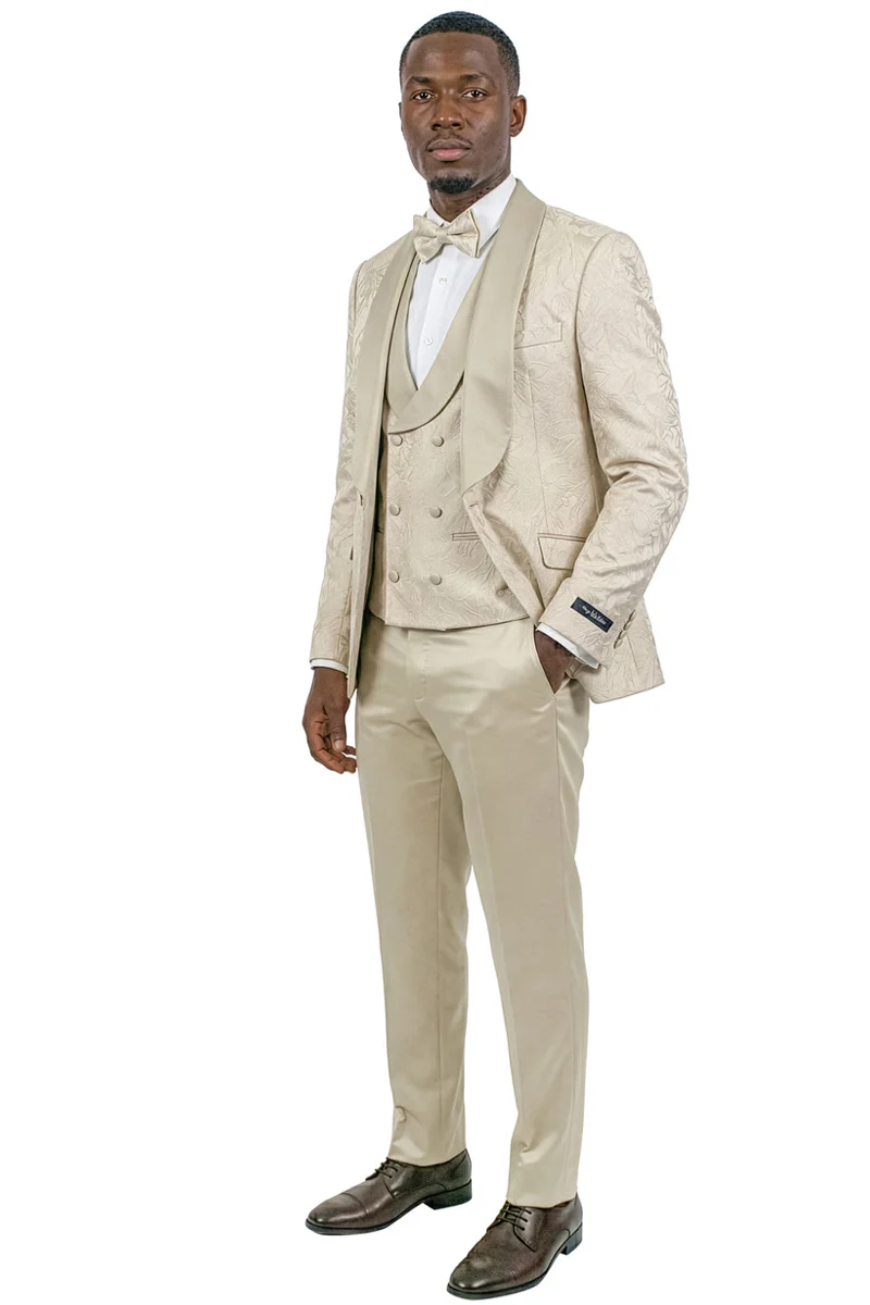 Men's Slim Fit Satin Paisley Wedding & Prom Tuxedo in Champagne - Image 2