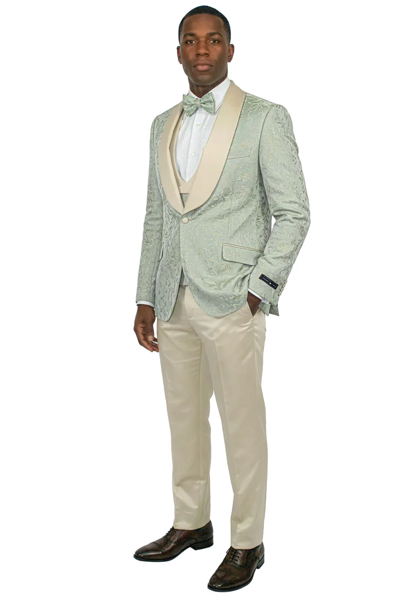 Men's Slim Fit Satin Paisley Wedding & Prom Tuxedo in Seafoam Green - Image 2