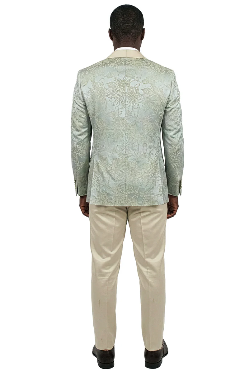 Men's Slim Fit Satin Paisley Wedding & Prom Tuxedo in Seafoam Green - Image 3