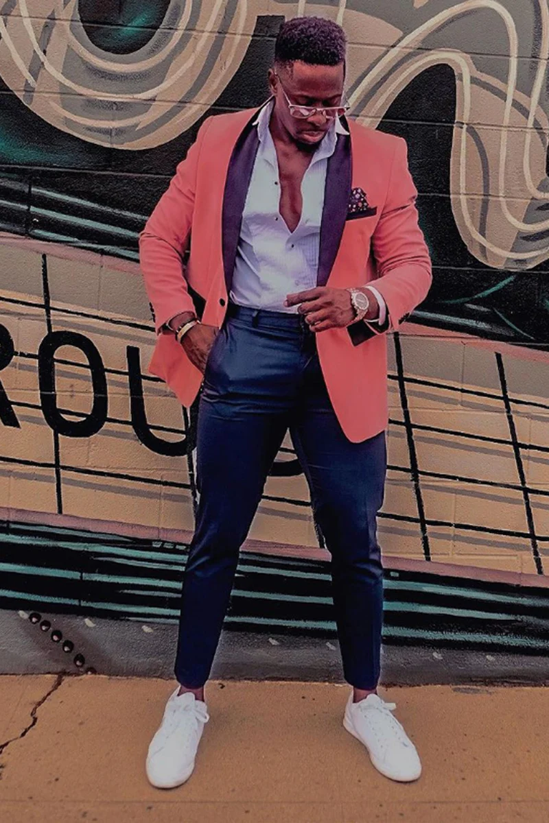 Men's Slim Fit Shawl Lapel Velvet Wedding & Prom Tuxedo Jacket in Mauve Coral Pink - Image 2
