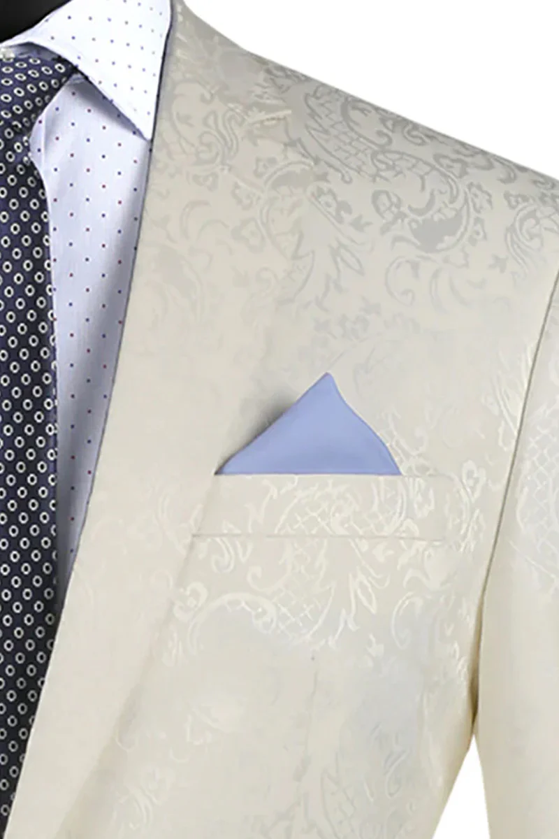 Men's Slim Fit Shiny Paisley Prom & Wedding Suit in Ivory - Image 2
