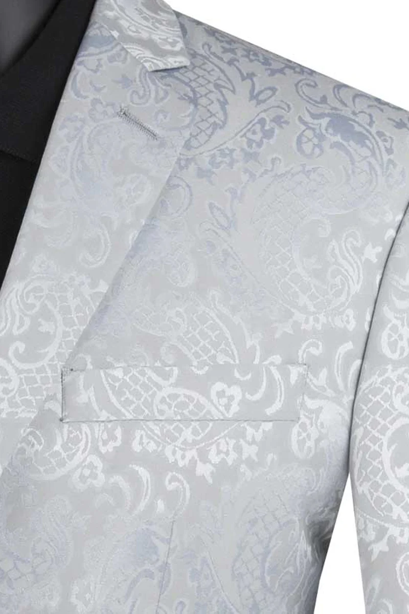 Men's Slim Fit Shiny Paisley Prom & Wedding Suit in Silver Grey - Image 2