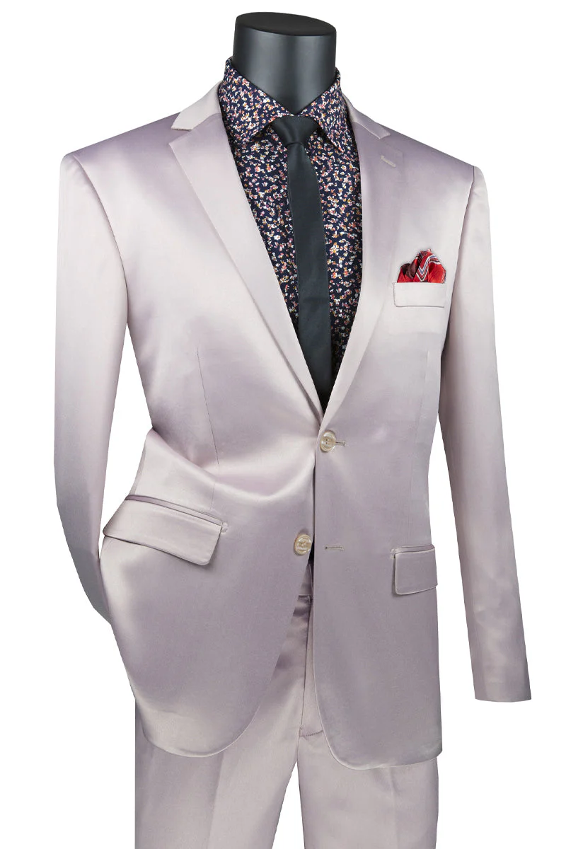 Men's Slim Fit Shiny Satin Prom & Wedding Sharkskin Suit in Blush Pink