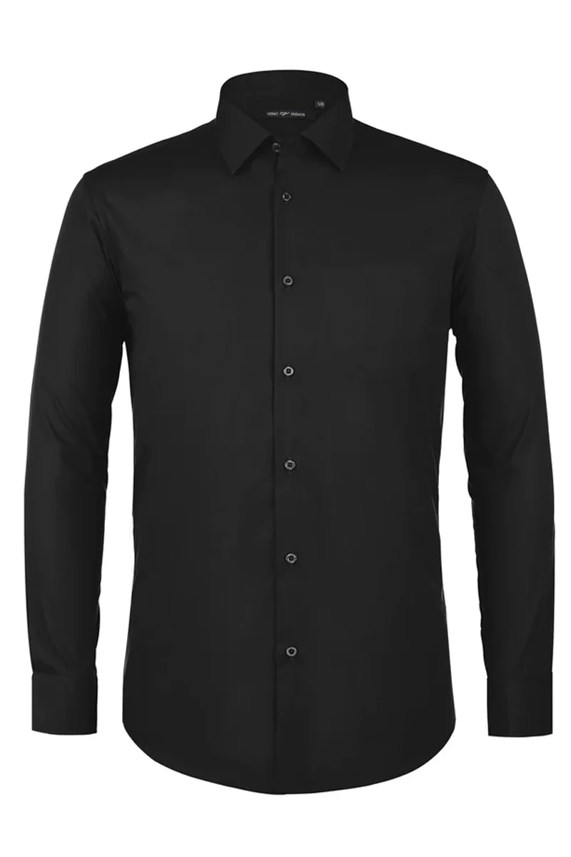 Mens Slim Fit Spread Collar Dress Shirt in Black - Image 2