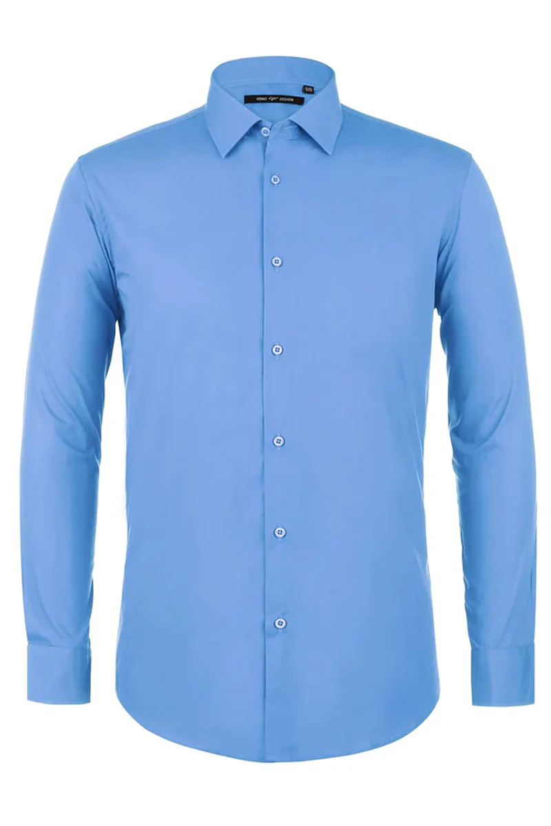 Mens Slim Fit Spread Collar Dress Shirt in Light Blue - Image 2