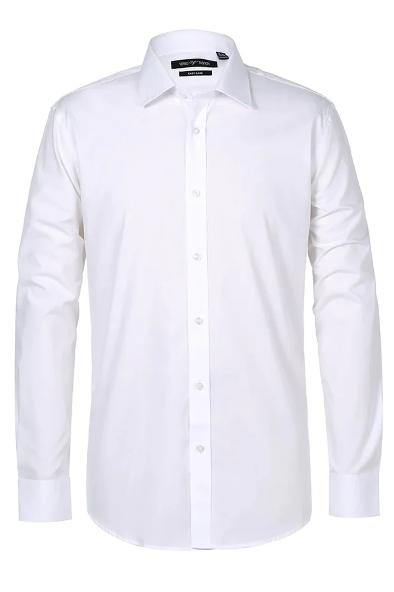 Mens Slim Fit Spread Collar Dress Shirt in White - Image 2