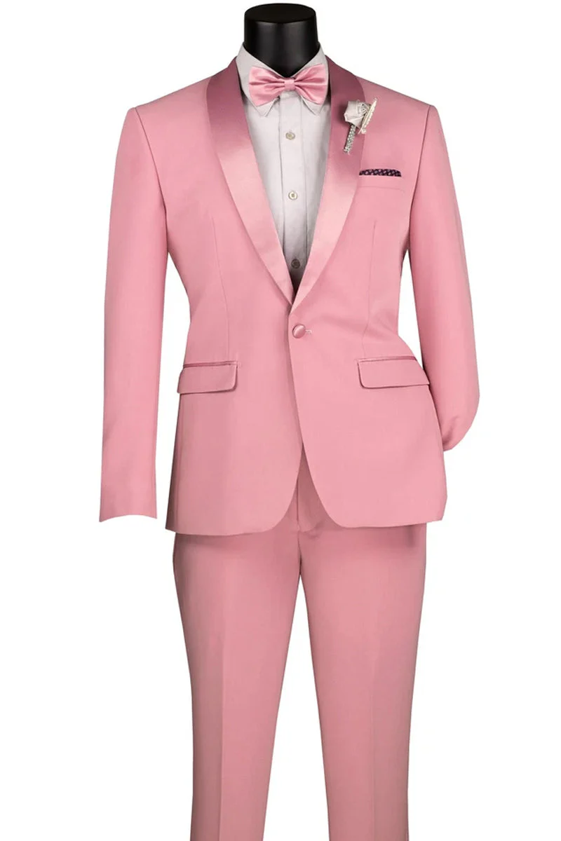 Men's Slim Fit Stretch Summer Shawl Tuxedo in Dusty Rose Pink - Image 2