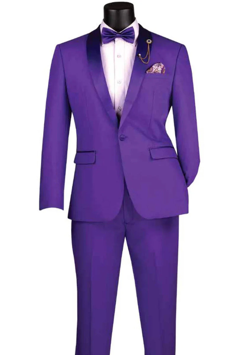 Men's Slim Fit Stretch Summer Shawl Tuxedo in Purple - Image 2