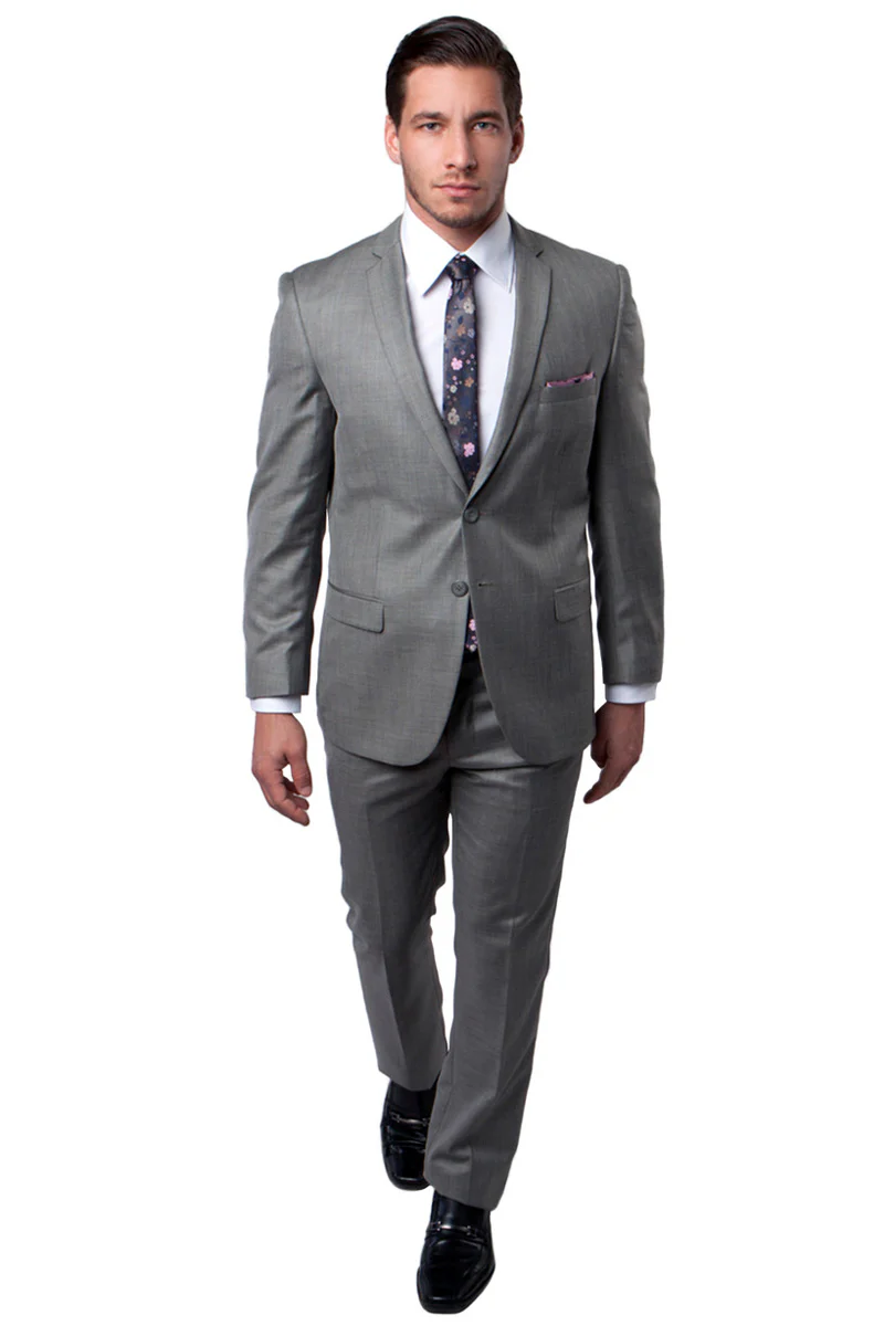 Men's Slim Fit Textured Shiny Sharkskin Suit in Earth Tan - Image 2