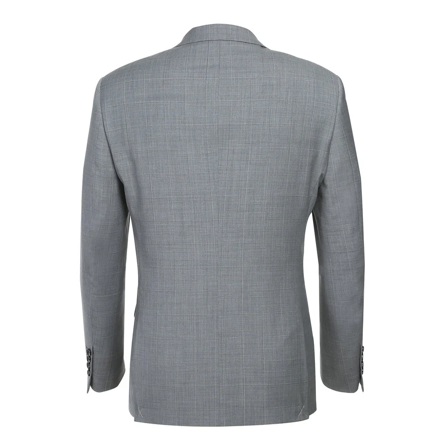 Mens Slim Fit Two Button Hack Pocket Suit in Light Grey Windowpane Plaid - Image 3
