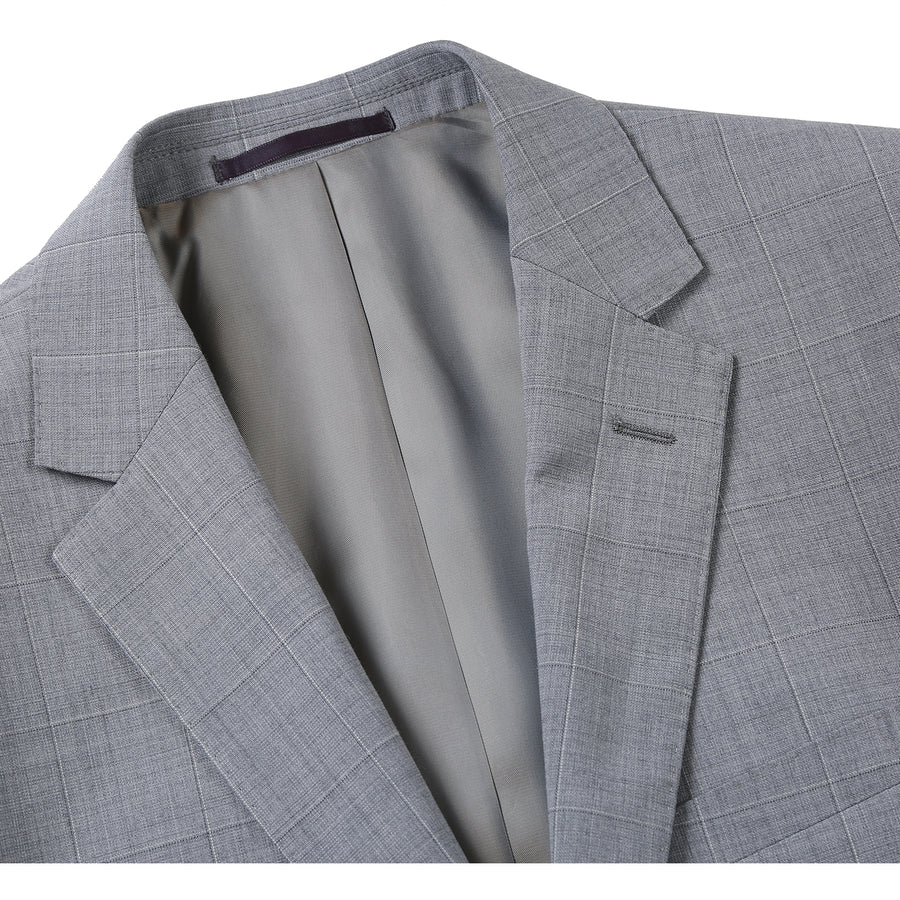 Mens Slim Fit Two Button Hack Pocket Suit in Light Grey Windowpane Plaid - Image 4