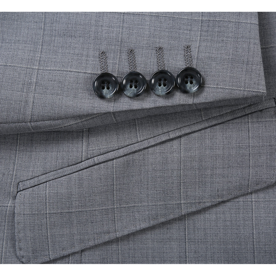 Mens Slim Fit Two Button Hack Pocket Suit in Light Grey Windowpane Plaid - Image 5
