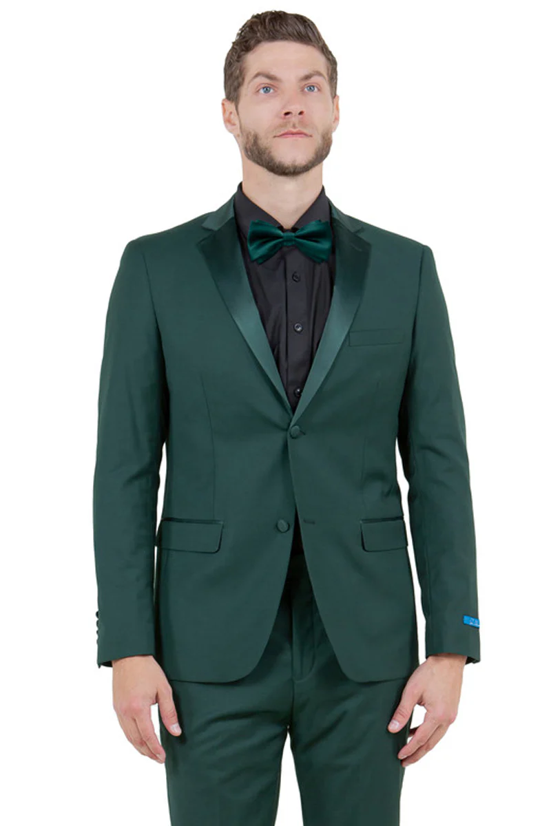 Men's Slim Fit Two Button Notch Lapel Wedding Tuxedo in Hunter Green