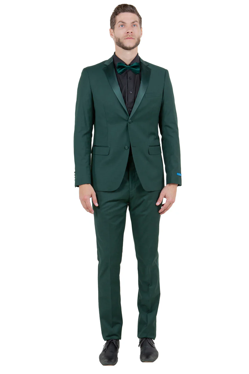 Men's Slim Fit Two Button Notch Lapel Wedding Tuxedo in Hunter Green - Image 2