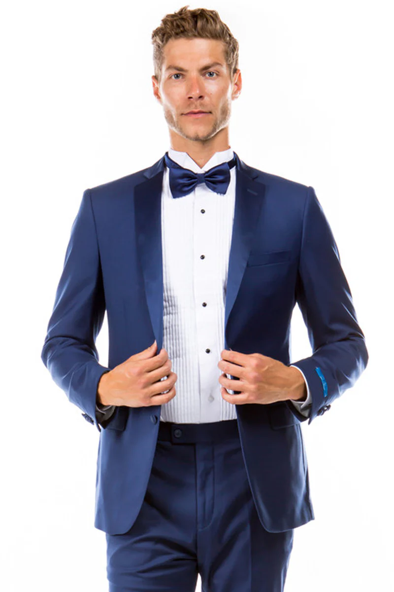 Men's Slim Fit Two Button Notch Lapel Wedding Tuxedo in Indigo Blue