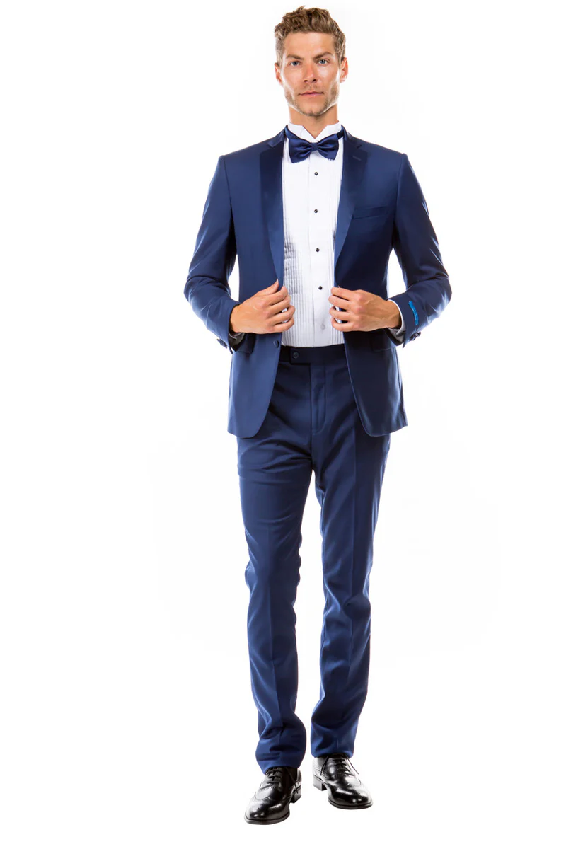 Men's Slim Fit Two Button Notch Lapel Wedding Tuxedo in Indigo Blue - Image 2