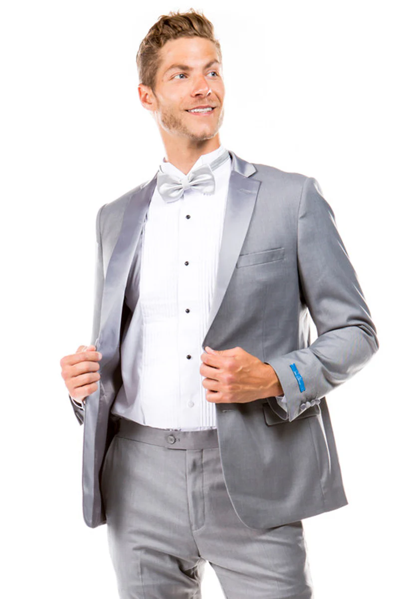 Men's Slim Fit Two Button Notch Lapel Wedding Tuxedo in Light Grey