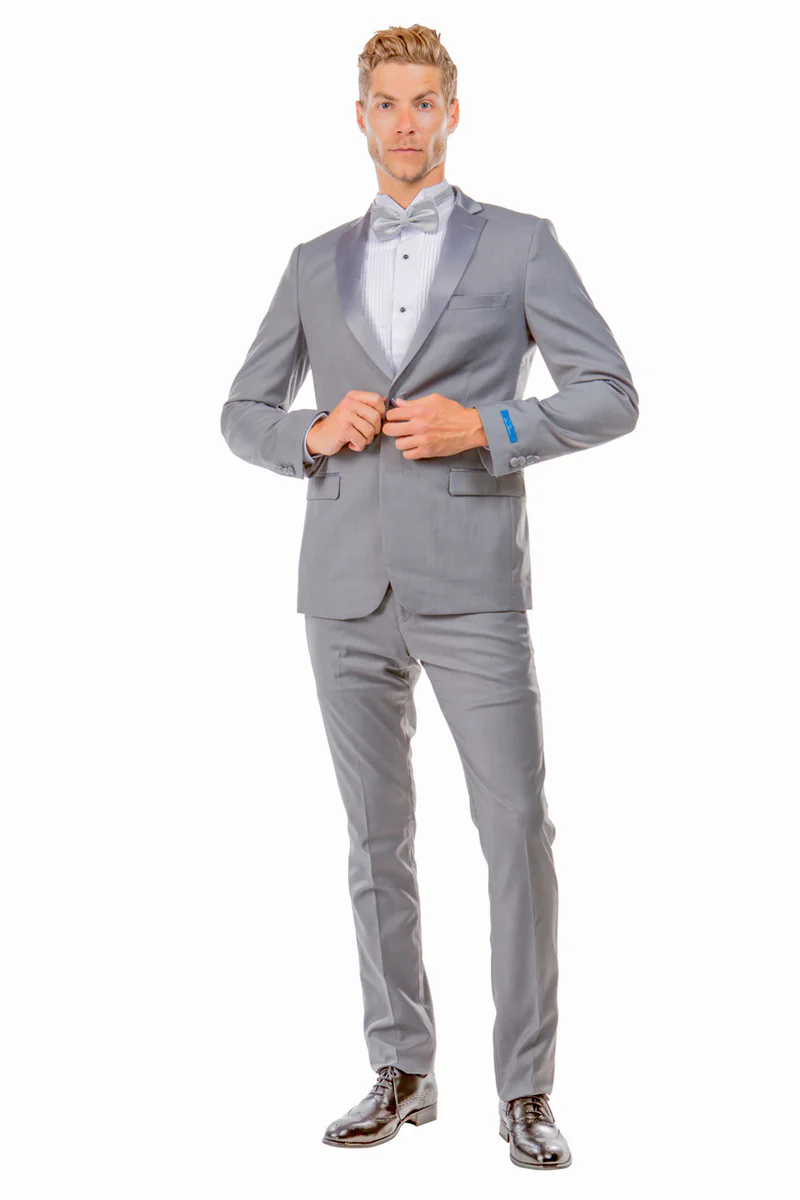 Men's Slim Fit Two Button Notch Lapel Wedding Tuxedo in Light Grey - Image 2