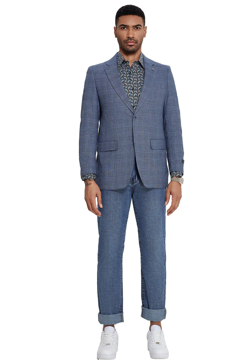 Men's Slim Fit Two Button Sport Coat Blazer in Blue Glen Check - Image 2