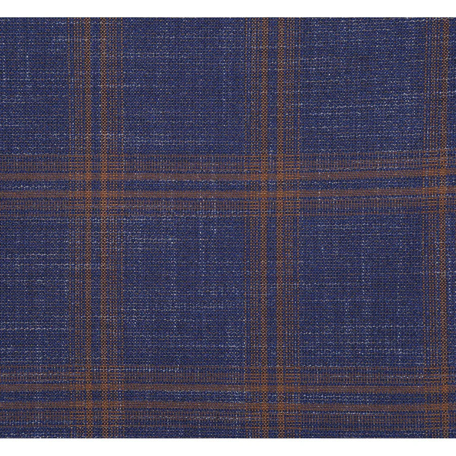 Mens Two Button Sport Coat Blazer in Navy Blue & Gold Windowpane Plaid - Image 7